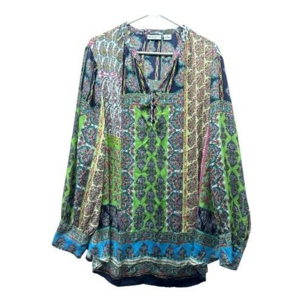 Boho Peasant Blouse Paisley Patchwork Tassel 3X - Picture 2 of 10